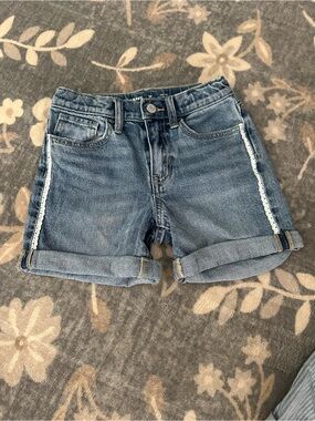 Old Navy Blue Denim Girls' Rolled Hem Shorts with Lace Trim